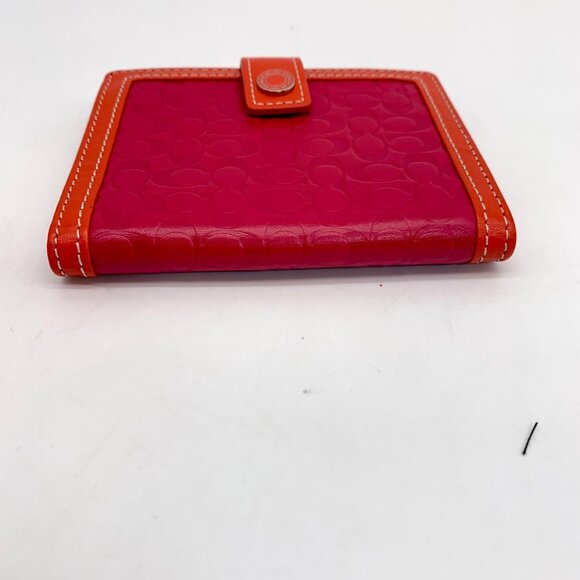 Coach Signature Embossed Leather Pink & Orange Bifold Wallet - Picture 3 of 11